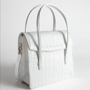 white faux croc crossbody bag
